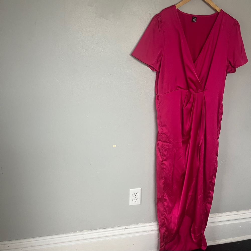 SHEIN Women's Satin Wrap dress - Deep Pink - Picture 3 of 10